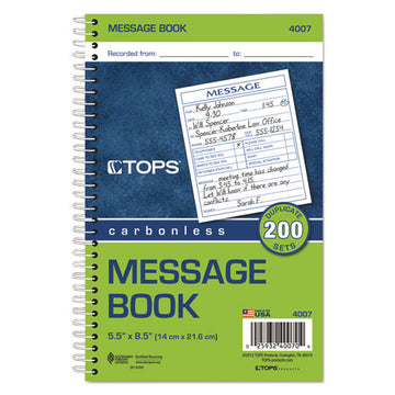 TOPS™ Spiralbound Message Book, Two-part Carbonless, 4.25 X 5, 2-page, 200 Forms freeshipping - TVN Wholesale